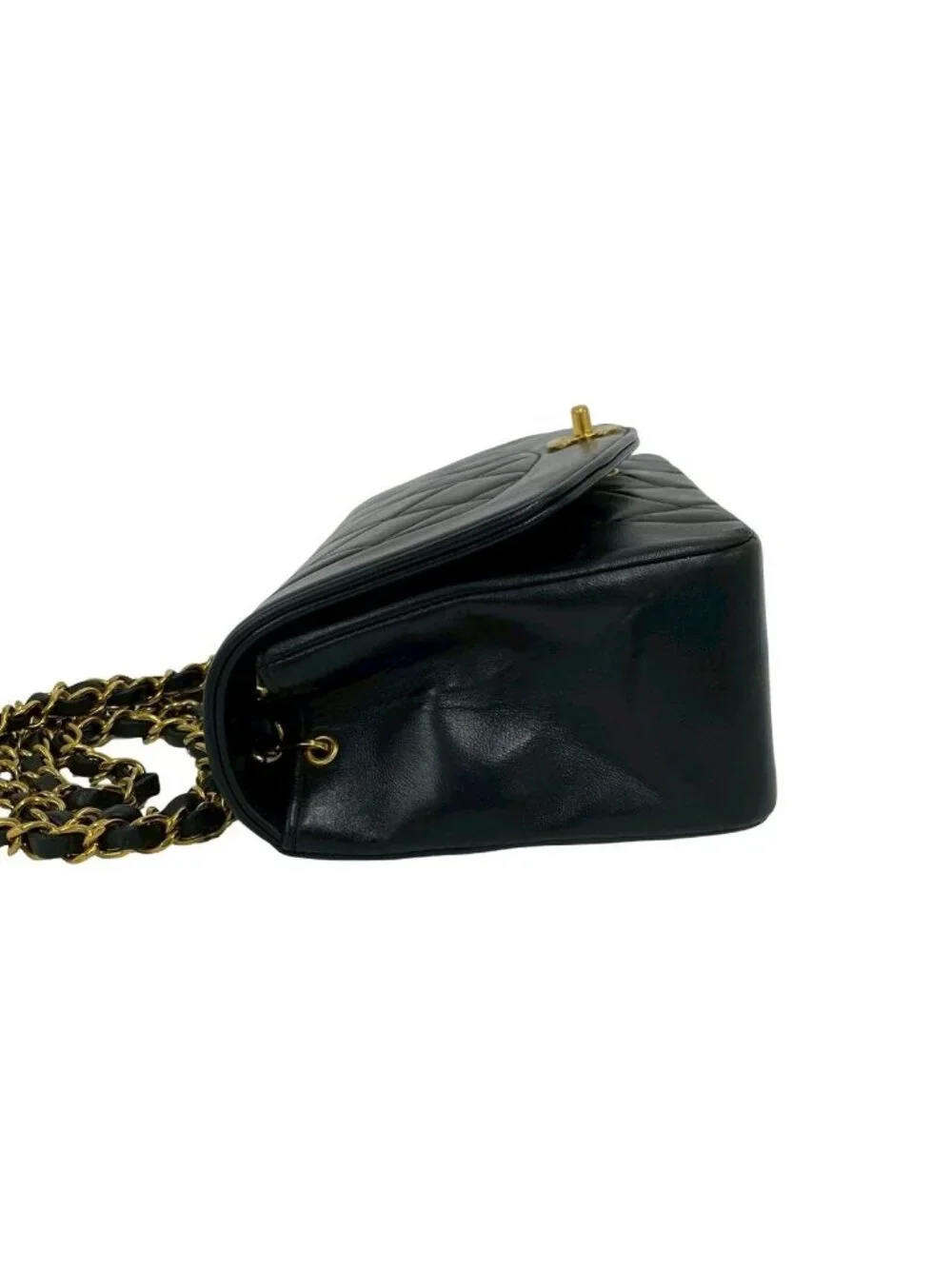 Chanel With Card Diana Quilted CC Logo Lambskin Shoulder Bag Black